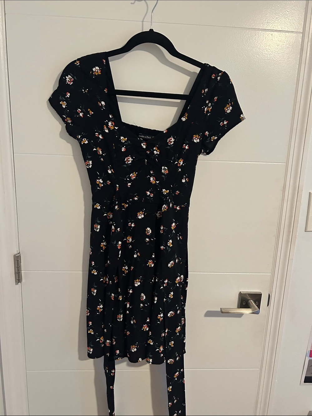 Black Floral Short Sleeve Square Neck Dress